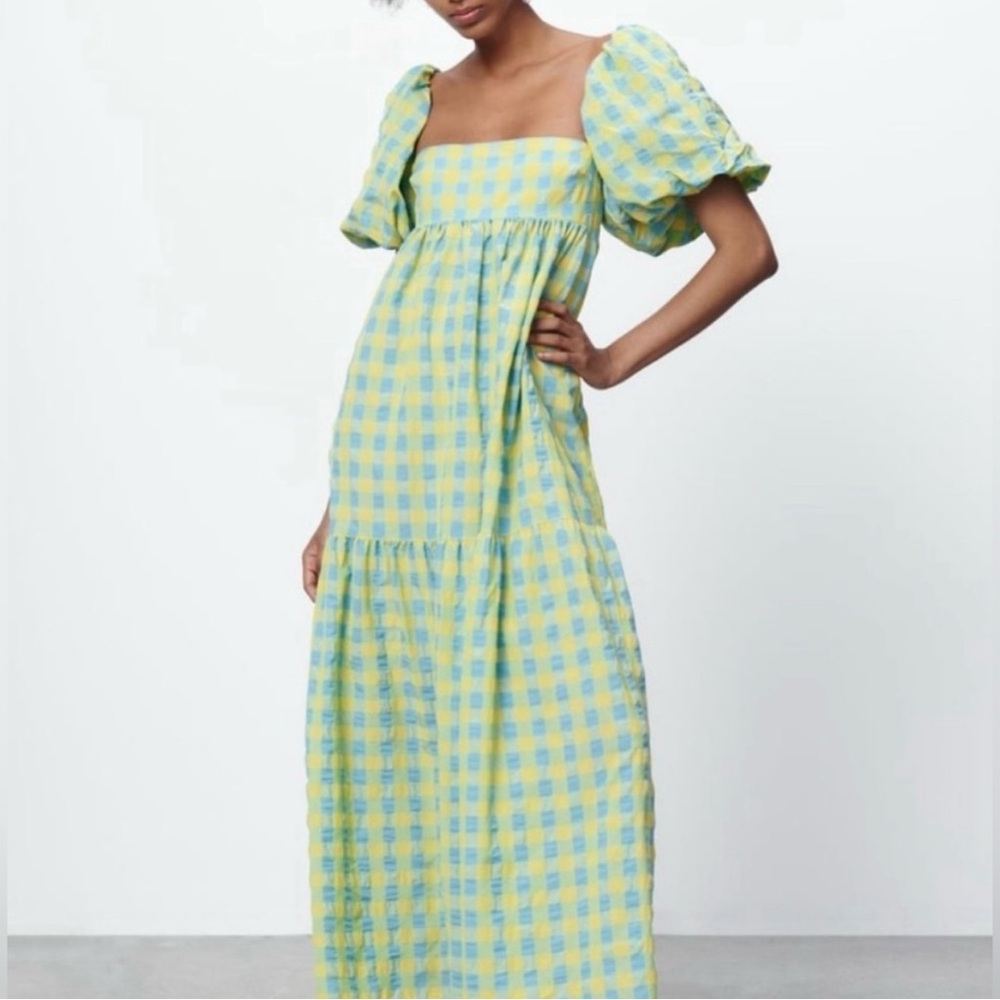 Zara Gingham Checkered Puff Sleeve Summer Dress